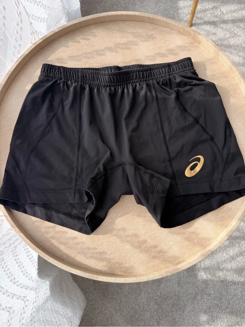 ASICS Black Athletic Shorts with Gold Logo